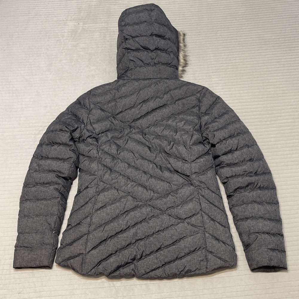 EDDIE BAUER Womens Sz S Slate Full Zip Faux Fur Hood Quilted Down Jacket - Picture 9 of 10